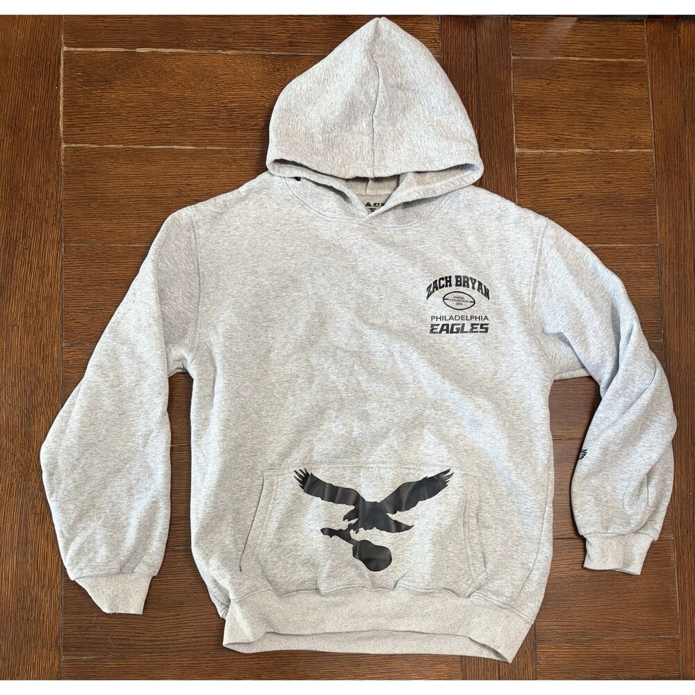 Zach Bryan Adult L 2024 Tour Philadelphia Eagles Gray Hoodie Sweatshirt Pullover